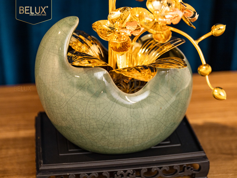 Chậu Lan Mãn Nguyệt mạ vàng 24k&nbsp;18x11x29cm